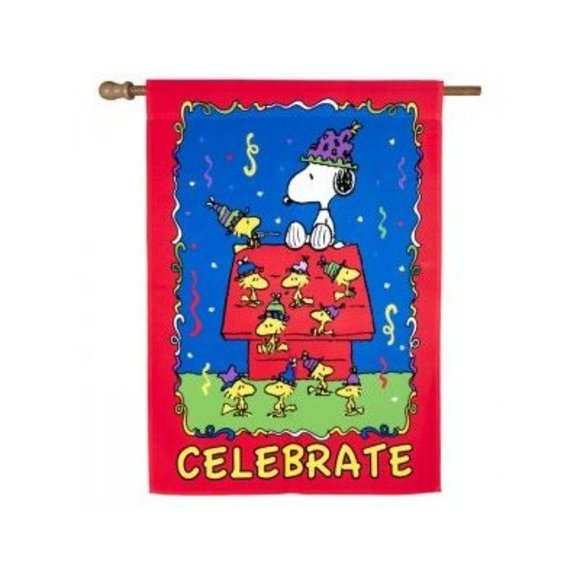 SNOOPY PEANUTS GANG 'Celebrate' House-Sized Standard Flag 28x40" Birthdays Grads - Picture 2 of 2